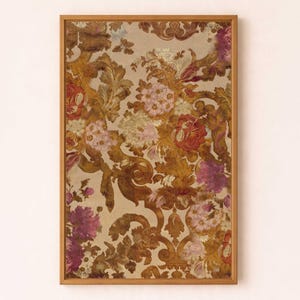 Warm Brown Velvet Print - Antique Tapestry Textile Wall Art - Burnt Copper Blush & Beige