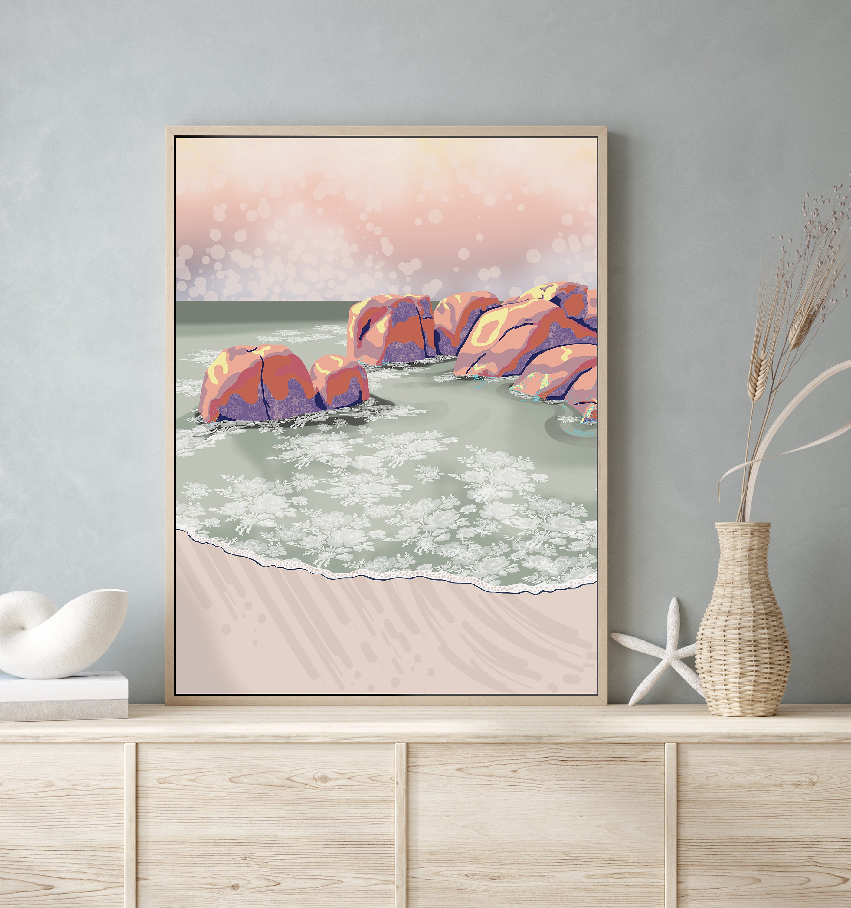 Pretty Pastel Colour Beach Illustration Summer Aesthetic | Etsy