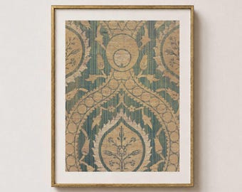 Ottoman Tulip Silk – Arabesque Textile Wall Art Print – Teal & Antique Gold (Digital Download)