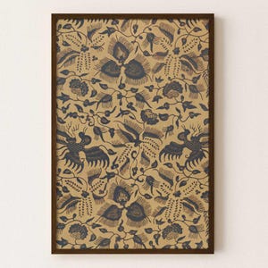 Phoenix Bird – Indonesische textiel batik muurkunst print – Donkerbruin en tarwe