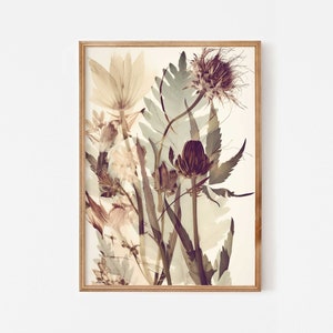 Wildflower botanical prints set of two, Dried pressed flowers printable wall art, Organic wall decor, Modern floral art in muted colours image 4