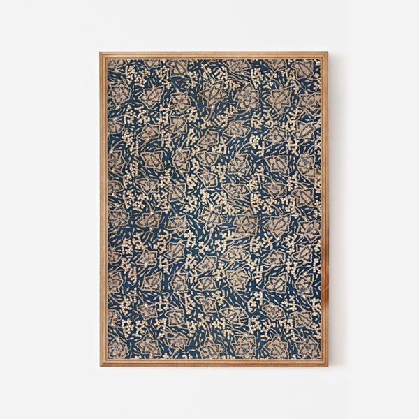 Impression téléchargeable en tissu batik bleu traditionnel - Imprimable art tribal impression vintage wax stamp artwork - Décor boho marine textile antique