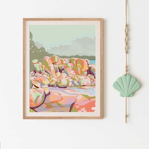 Australian abstract landscape graphic print |  Downloadable wall art | Retro poster illustration in pastel colours