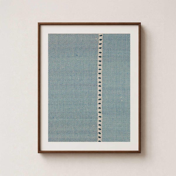 Polka Dot Stripe Alpine Linen - Cottage Textile Wall Art - Denim Blue, Black & Linen