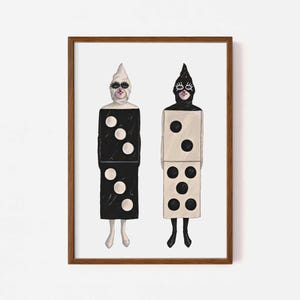 Black and white vintage prints mid century modern wall art, Printable art dice print, Domino art deco girls, Funky art print downloadable