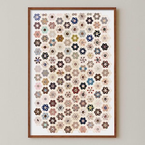 Vintage quilt kunst aan de muur downloadbare print - afdrukbare textielkunst boho woonkamer artwork - oma chique cottage decor patchwork poster