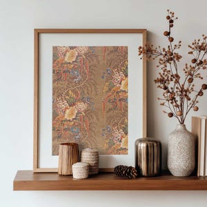 Vintage Fall Floral Print - Printable Textile Wall Art in Light Brown and Rust Orange - Muted Botanical Mantle Poster