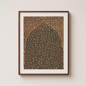 Indonesian Vintage Mihrab Arch - Arabesque Textile Wall Art Print - Dark Brown & Rust (Digital Download)