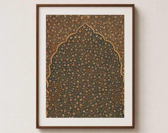 Indonesian Vintage Mihrab Arch - Arabesque Textile Wall Art Print - Dark Brown & Rust (Digital Download)
