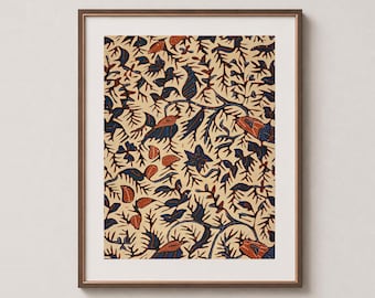 Leaf and Vine – Batik Textile Wall Art Print – Indigo & Cream