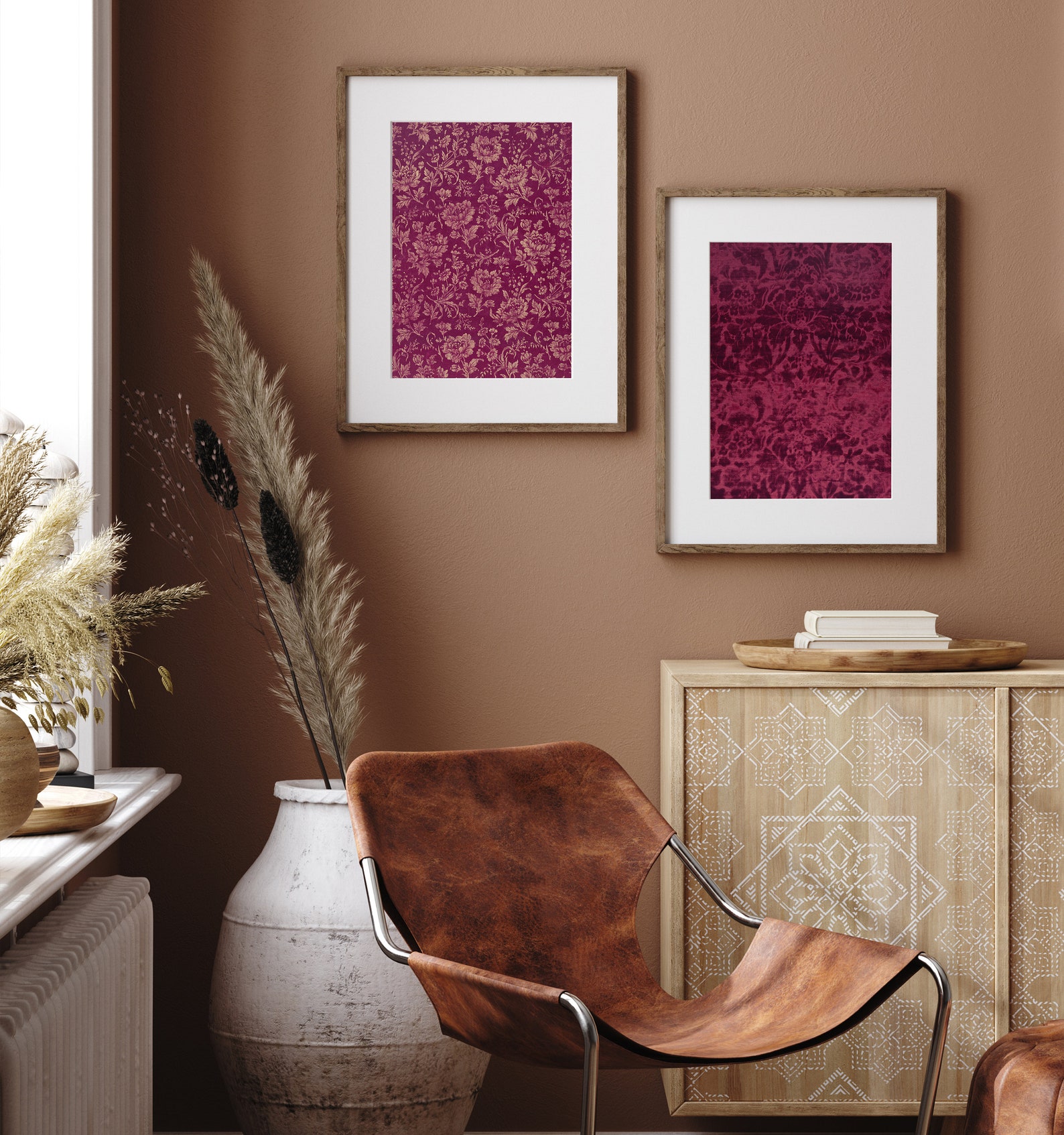 Printable Burgundy Wall Art Set of 2 Downloadable Textile Etsy