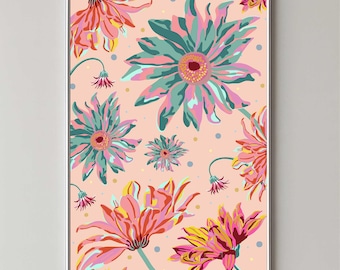 Gänseblümchen Blumen drucken große Retro Ästhetik | Pastell Gänseblümchen Poster herunterladbare Blumen Boho Dekor | Moderne botanische Galerie-Wandgrafik