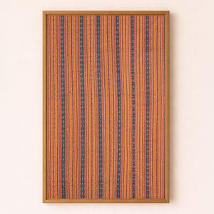 Striped Sumatran Tapis Embroidered Hemp - Indonesian Textile Wall Art Print - Burnt Orange and Indigo Blue