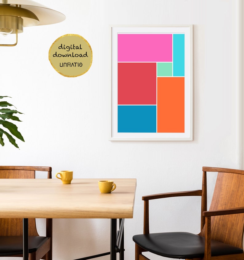 Bright color block printable wall art Retro downloadable | Etsy