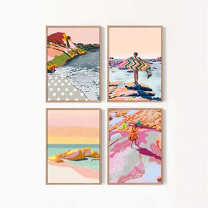 Bright Beach Gallery Wall Art Digital Download - Retro Summer Colourful Seaside Print Set - Girls Ocean Pastel Decor