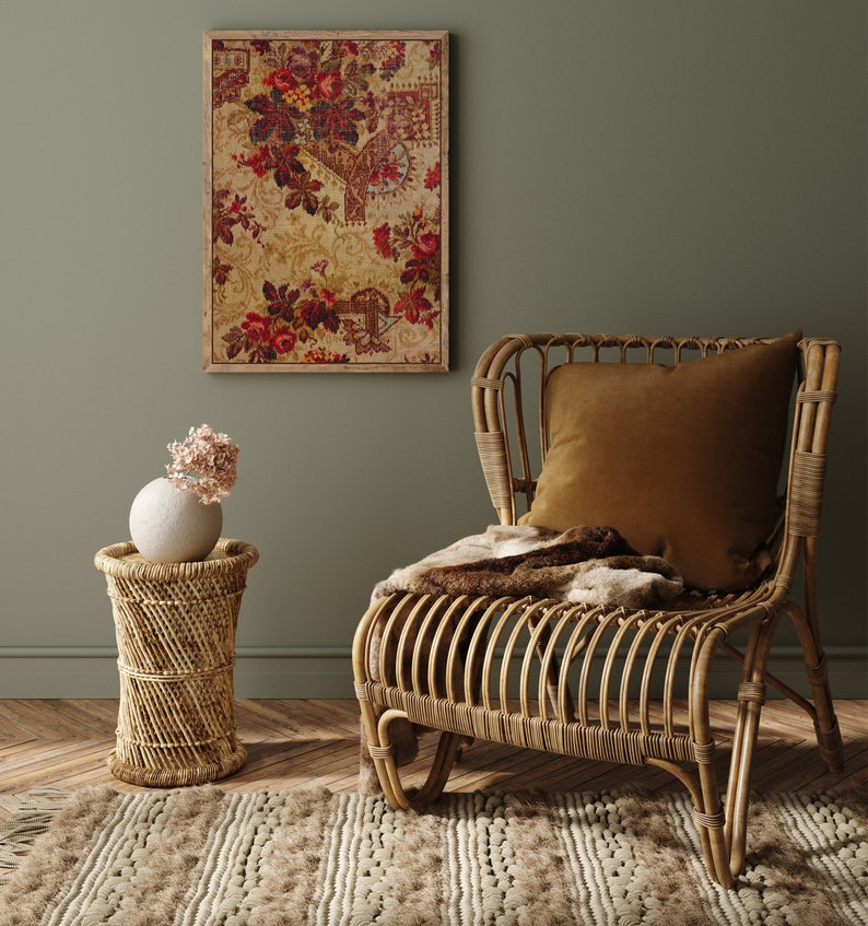 boho printable artwork vintage textile picture with decorative pattern ...