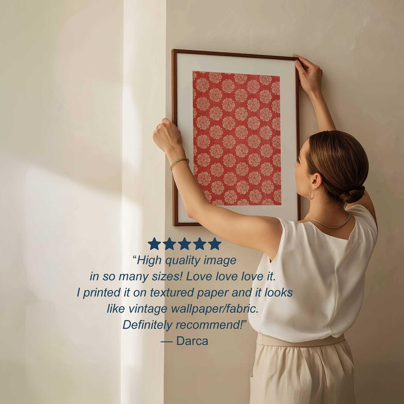 Roter antiker indischer Blockdruck Floral - Folklore Textildruck - Vermillion & Beige Bild 8