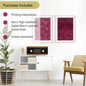 Printable Burgundy Wall Art Set of 2 Downloadable Textile - Etsy