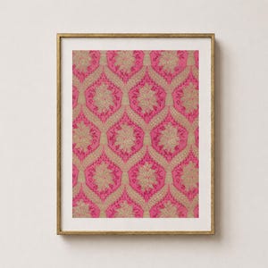 Marokkanischer antiker Textildruck – Himbeerrosa-goldenes geometrisches Muster
