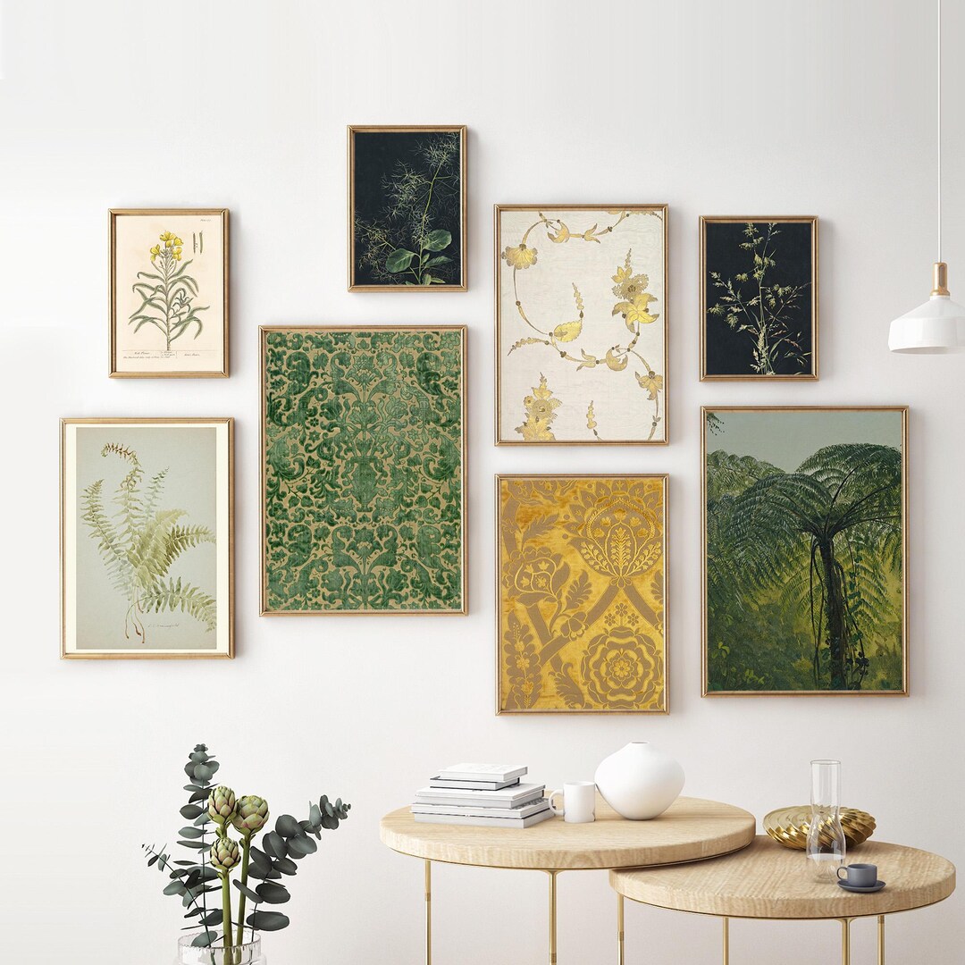 Green and Gold Eclectic Gallery Wall Set, Printable