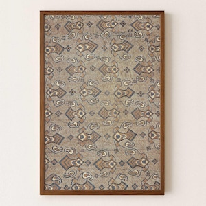 Rosette Cartouche Pattern – Batik Textile Wall Art Print – Indigo & Sand