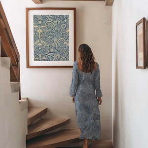 Bali Style Crayfish – Indonesian Batik Textile Wall Art Print – Indigo Blue & Cream