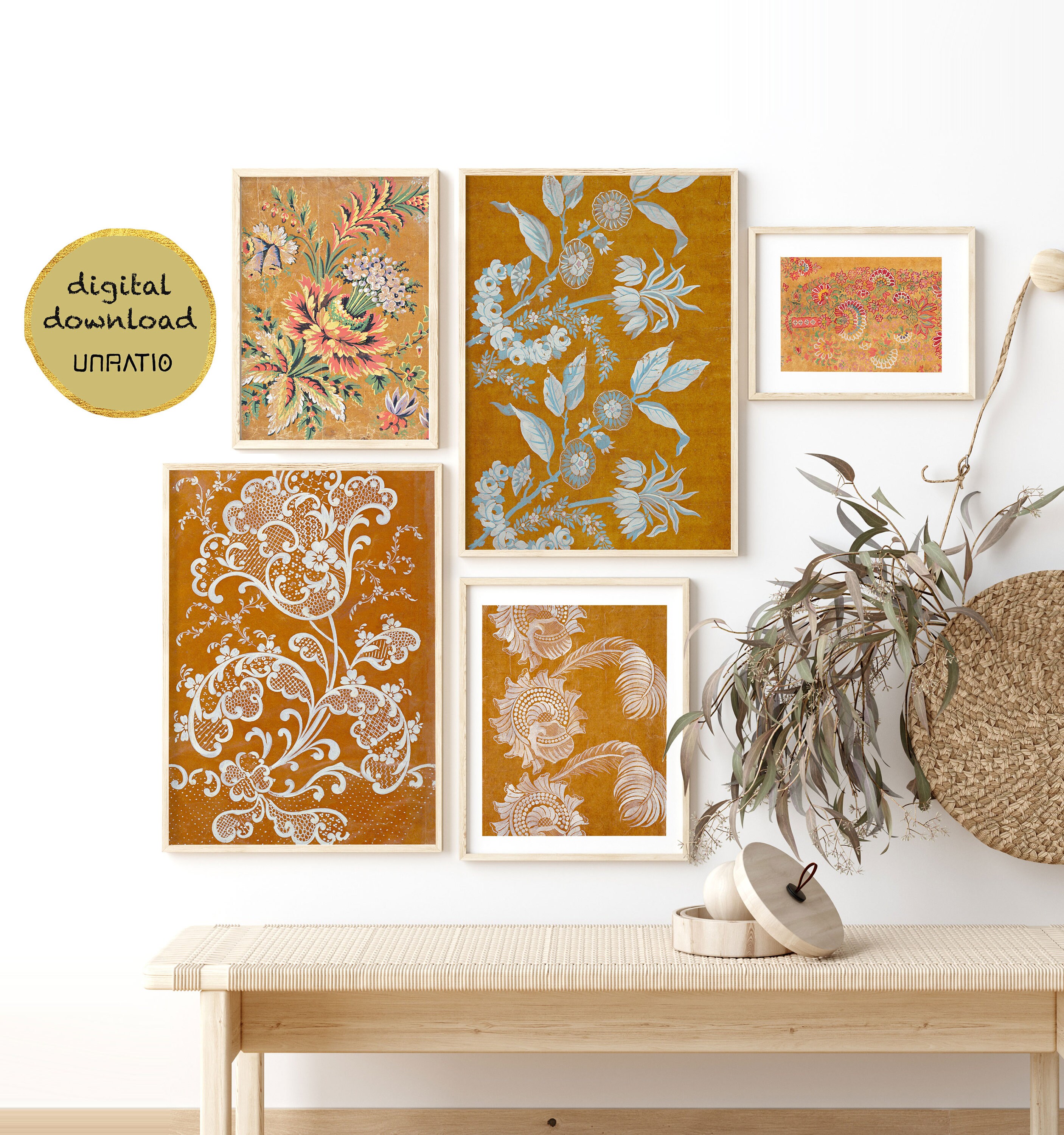 Tan Ochre Gallery Wall Set of 5 Prints Vintage Wall Art Etsy Australia