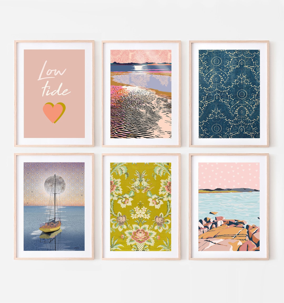 Nautical Gallery Wall Set 6 Prints Digital Download Navy Blue Blush