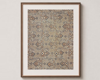 Rosette Cartouche Pattern – Batik Textile Wall Art Print – Indigo & Sand