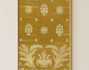 Classical French Laurel Crest - Antique Tapestry Textile Wall Art Print - Gold Ochre & Cream