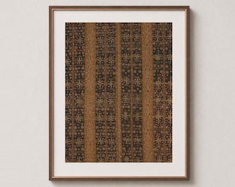 Dark Brown Indonesian Textile Wall Art, Ethnic Tribal Fabric Print, Stripes & Stars