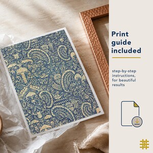 Print guide included with Crayfish Batik a printable antique textile wall art download in indigo blue and cream, designed to make printing, sizing and framing your digital art simple and easy.