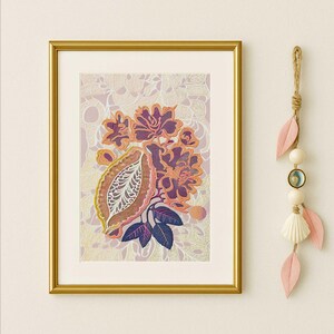 Papaya tropical fruit print printable art, Vintage inspired wall art, Boho chic lace tapestry, Abstract botanical digital poster warm toned