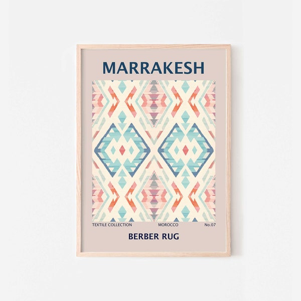 Moroccan art print Marrakesh market art, Printable world travel poster, Geometric pattern Berber rug artwork