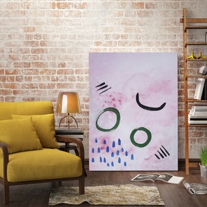 Pintura abstracta original en tonos rosa ruborizados, 18 x 24 pulgadas. imagen 6