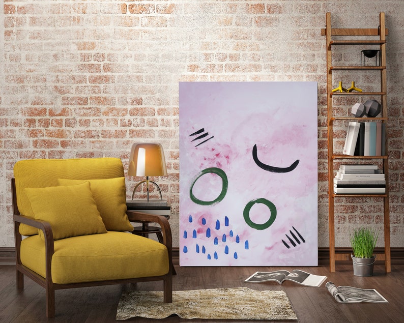 Pintura abstracta original en tonos rosa ruborizados, 18 x 24 pulgadas. imagen 6