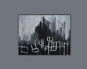 Peinture acrylique abstraite en noir et blanc : art mural moderne et minimaliste