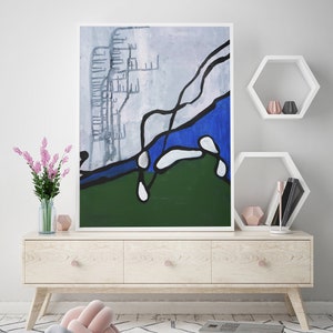 Original Acrylic painting on paper . Abstract painting . green blue grey black art modern minimalist contemporary wall art on paper image 5