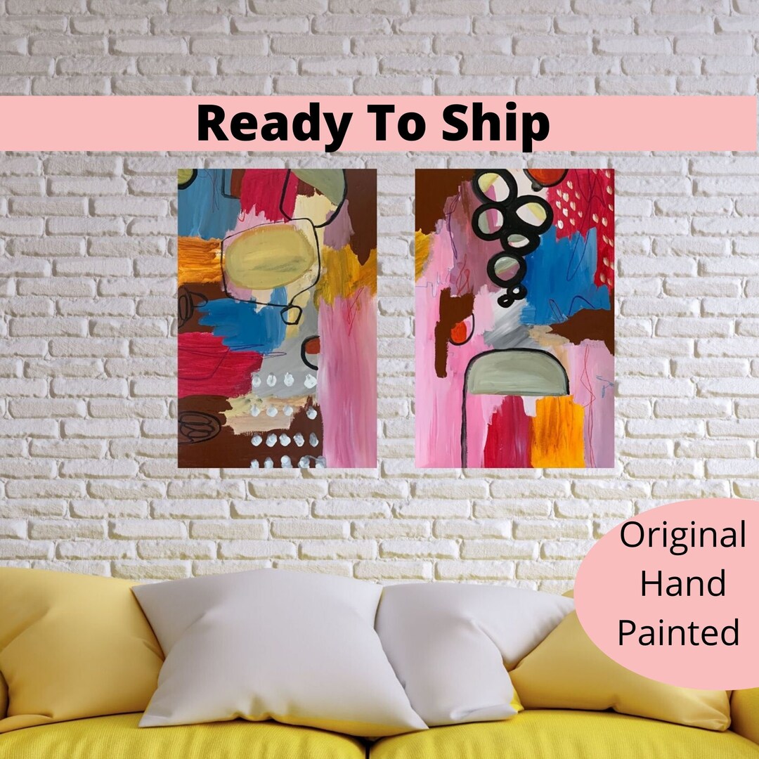 Original Abstract Painting Set of 2 two Etsy Denmark