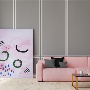Pintura abstracta original en tonos rosa ruborizados, 18 x 24 pulgadas. imagen 5