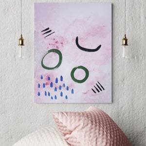 Pintura abstracta original en tonos rosa ruborizados, 18 x 24 pulgadas. imagen 8