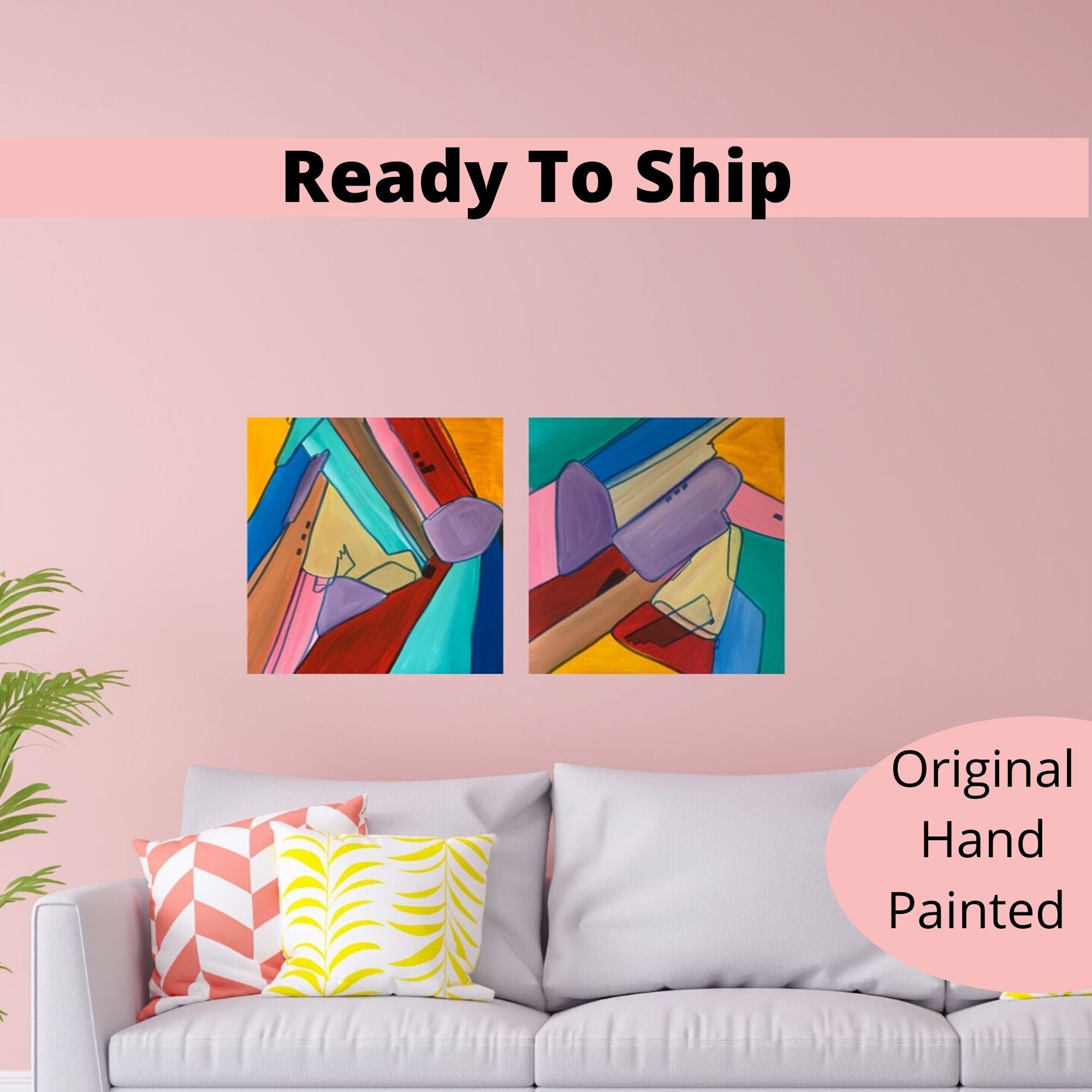 Set of 2 Eclectic Modern Original Wall Art Gallery Wall Art Set Set of