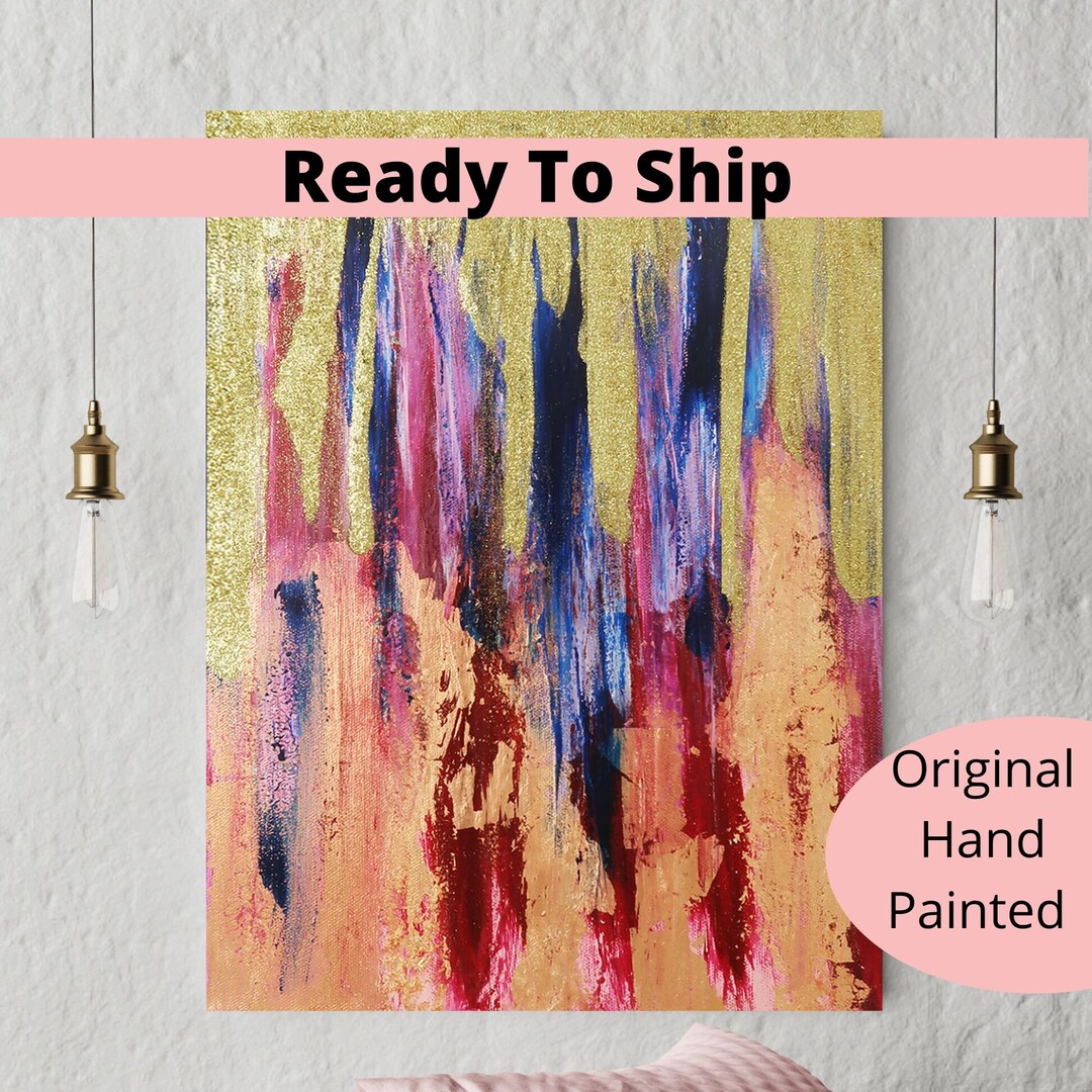 Original Glitter Abstract Painting Rose Gold Glitter Painting Glitter