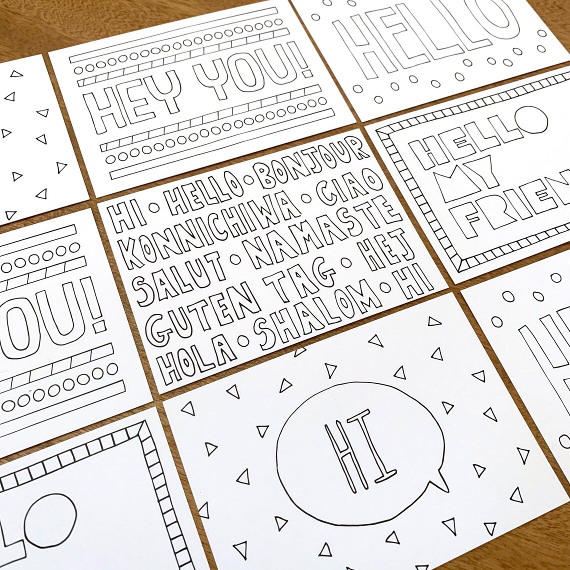 HELLO Pack of 5 Colouring in Postcards Etsy UK