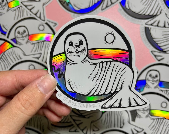 Hawaiian Monk Seal sticker, vinyl stickers, car accessories, laptop decals, Ocean creatures, beach vibes, holographic sticker, Hawaii, Aloha
