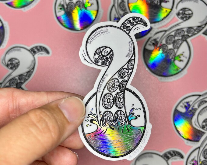 Octopus Play Stickers, Decal, Car, Hydroflask, Planner, Hawaii, Octopus, Sticker, Holographic, Gift, Nautical, Beach, Ocean, Vinyl, Original