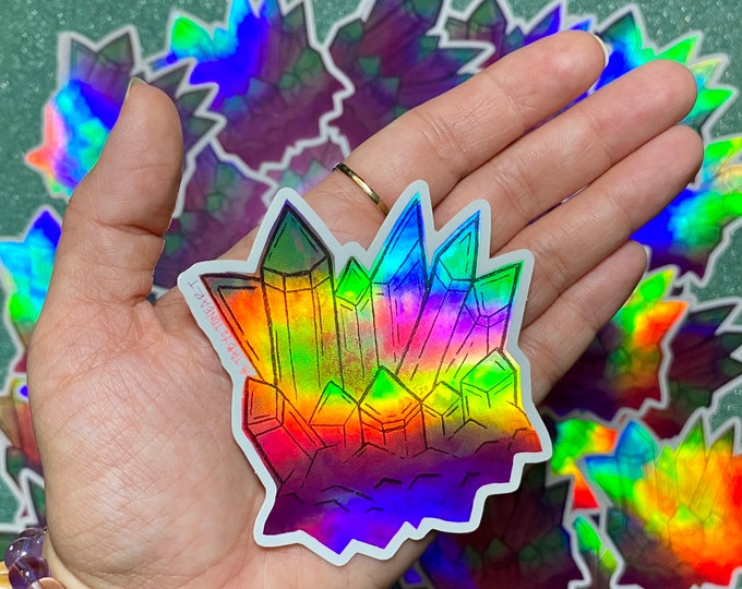 Holographic Crystal Cluster Sticker, Crystals, Holographic stickers, Gems, Decals, Hydro flask stickers, Laptop stickers, Phone stickers