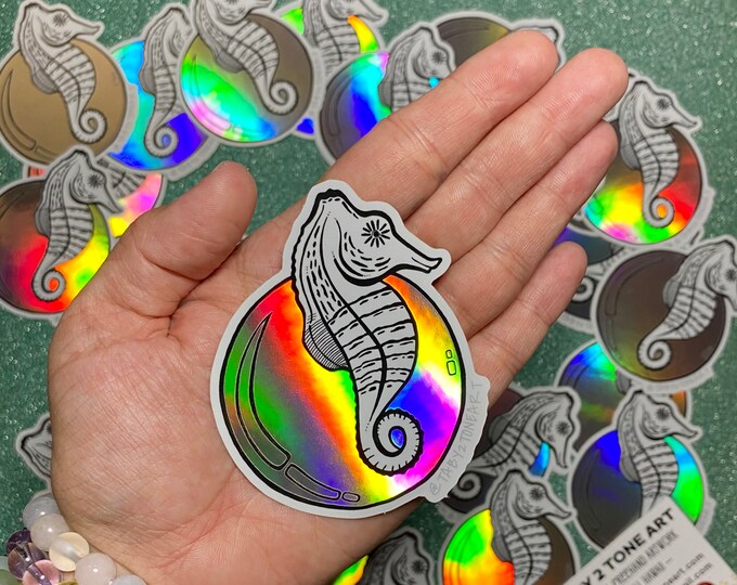 Seahorse sticker, holographic decals, car accessories, laptop decals, planner stickers, bubbles, original art, Hawaii, Aloha, hydroflask