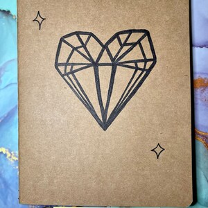 Hand drawn notebook, journal, heart design, crystal drawing, manifest, office stationary