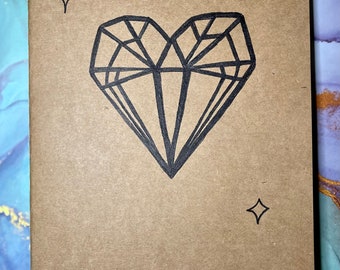 Hand drawn notebook, journal, heart design, crystal drawing, manifest, office stationary